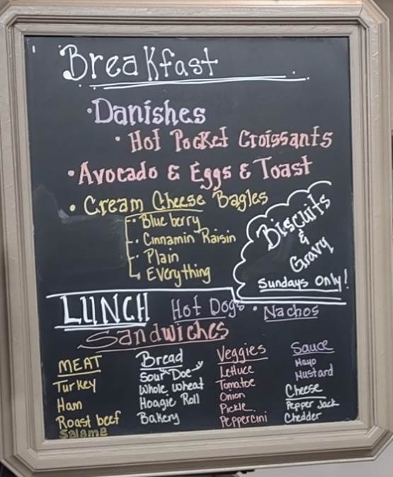 A blackboard with writing on it
Description automatically generated